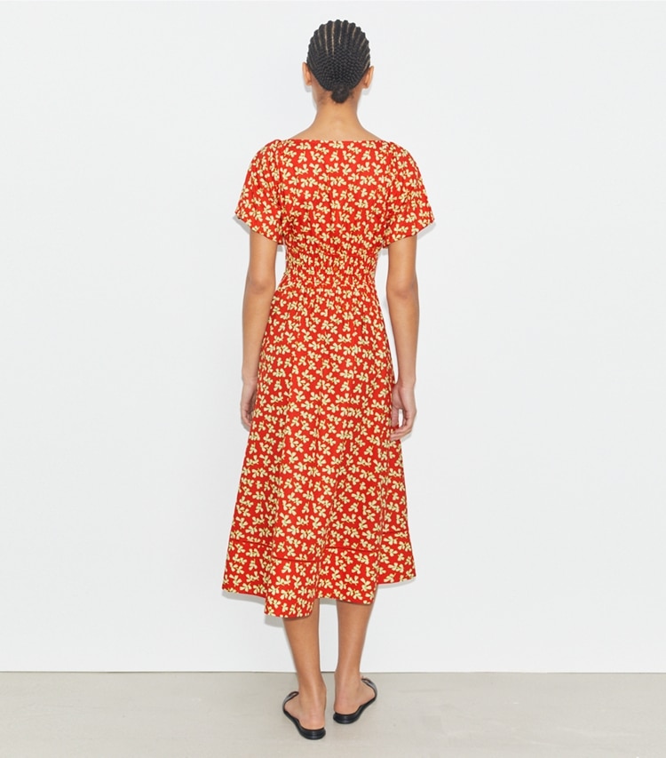 Tory Burch designer coverups Scoop-Neck Dress in Red Little Leaves on model back