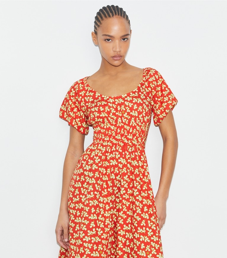 Tory Burch designer coverups Scoop-Neck Dress in Red Little Leaves front