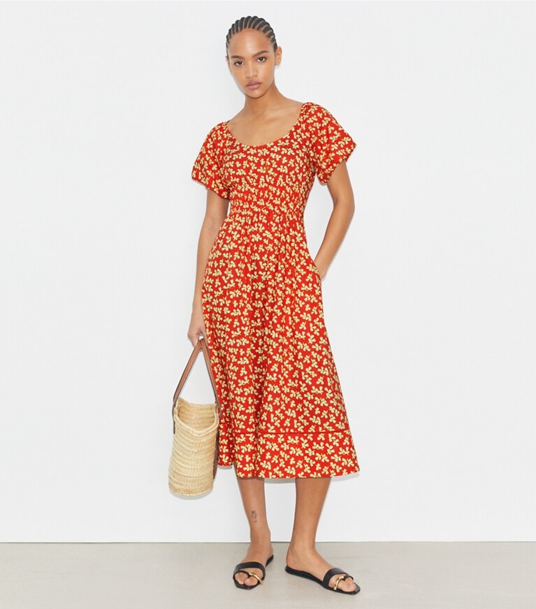 Tory Burch designer coverups Scoop-Neck Dress in Red Little Leaves front