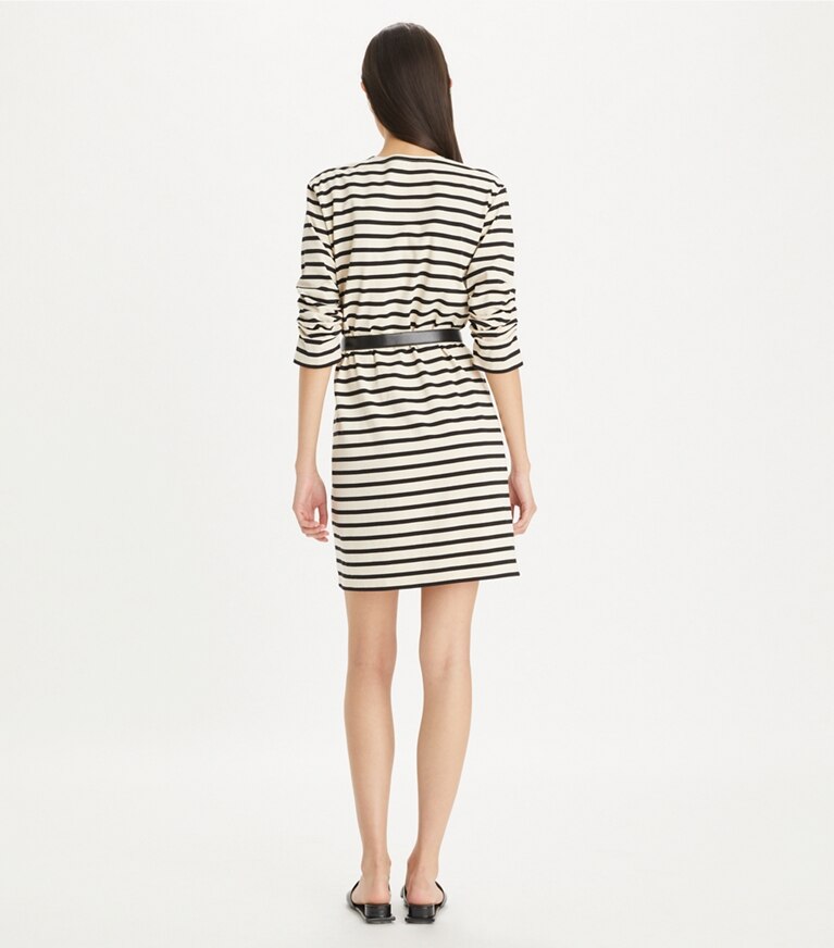 Tory Burch designer ドレス スクラッチスリーブ ジャージー Tシャツドレス in Light Ivory / Black front