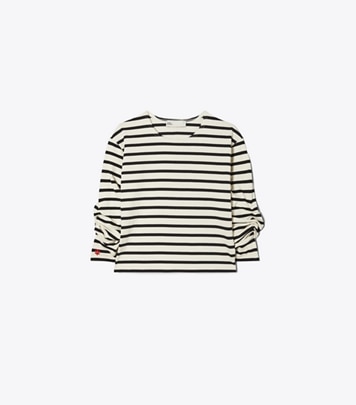 Scrunched-Sleeve Jersey T-Shirt Dress: Women's Clothing