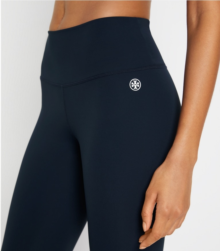 Tory Sport designer bottoms Sculpt Compression Cropped Legging in Tory Navy front