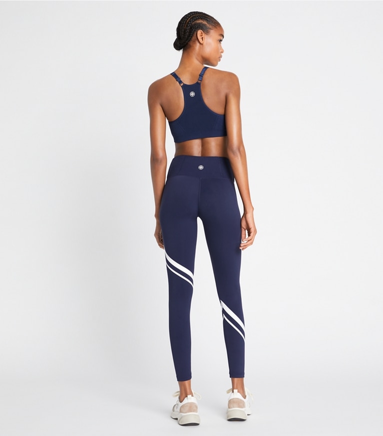 Tory Sport designer bottoms Sculpt Compression Diagonal Chevron Legging in Tory Navy front