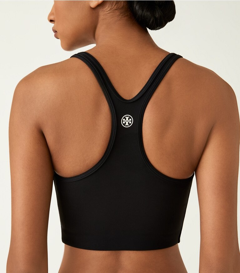 Tory Sport designer sports bras Sculpt Compression Racerback Long Bra  in Sport Black front
