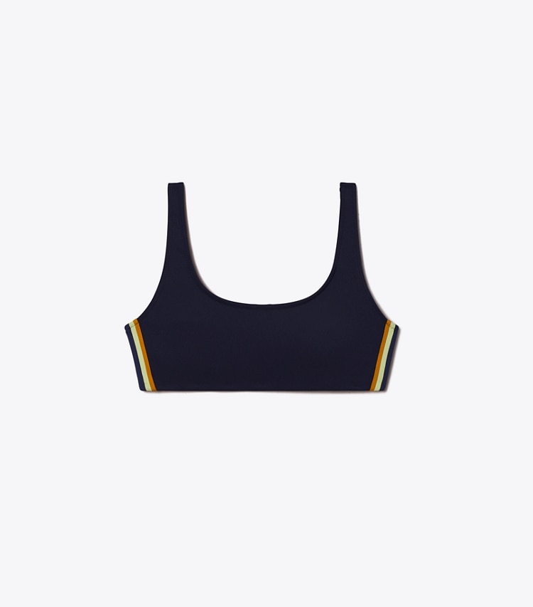 Tory Sport designer sports bras Sculpt Compression Side-Stripe Bra in Tory Navy front
