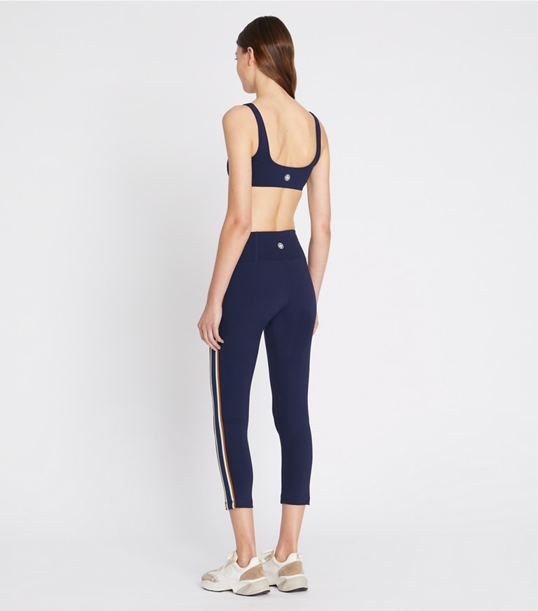 Tory Sport designer sports bras Sculpt Compression Side-Stripe Bra in Tory Navy front