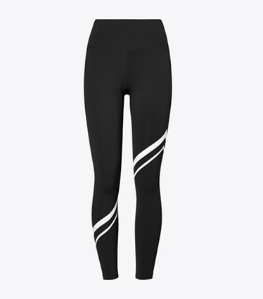 Tory Burch designer unterteile Sculpt Leggings mit diagonalem Chevronmuster in Sport Black front