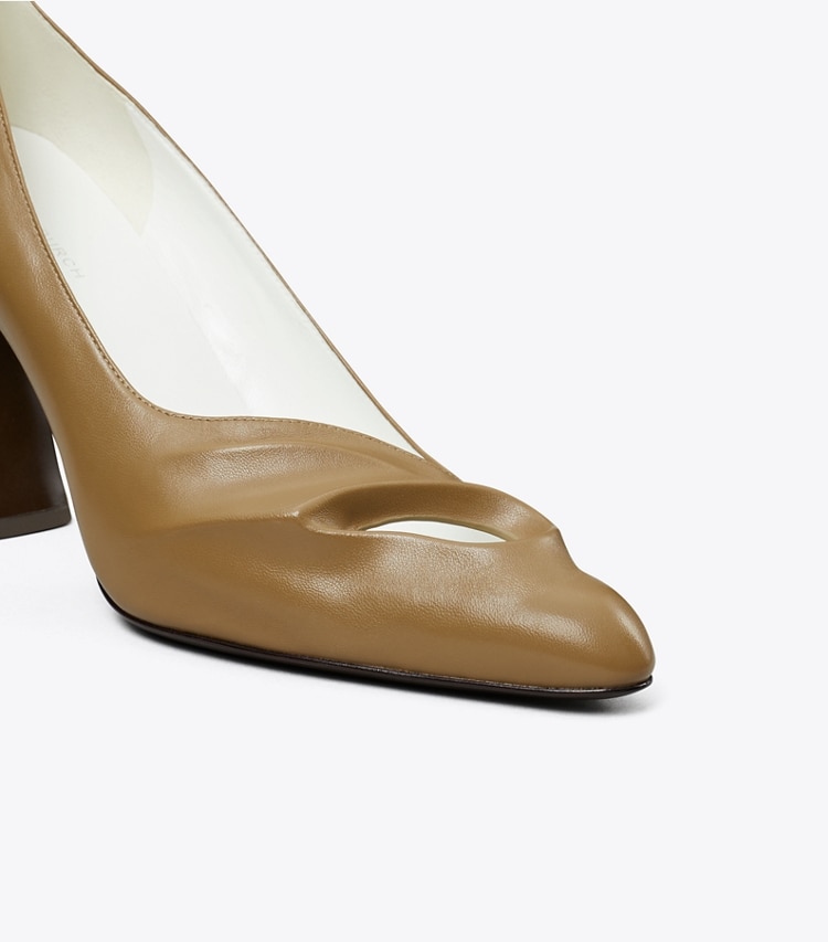 Tory Burch designer heels Sculpted Peep-Toe Pump in SOFT ACORN detail