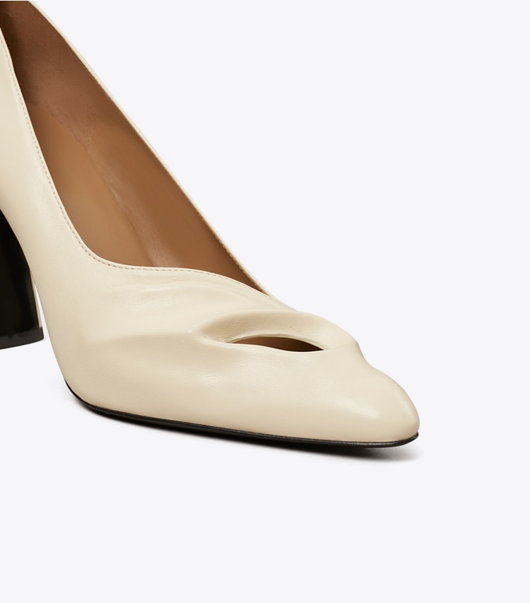 Tory Burch designer heels Sculpted Peep-Toe Pump in STONE SAND detail