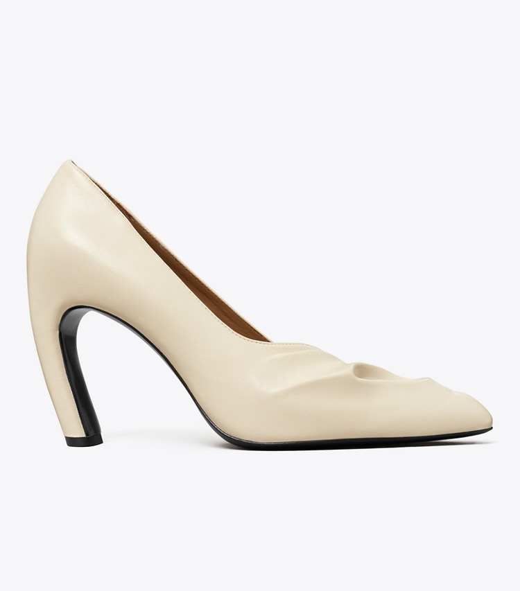 Tory Burch designer heels Sculpted Peep-Toe Pump in STONE SAND side