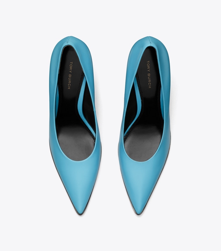 Tory Burch designer ヒール スカルプチャラル ヒール in SKY LIGHT BLUE angle