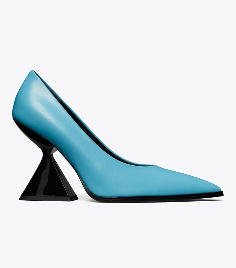 Tory Burch designer ヒール スカルプチャラル ヒール in SKY LIGHT BLUE angle