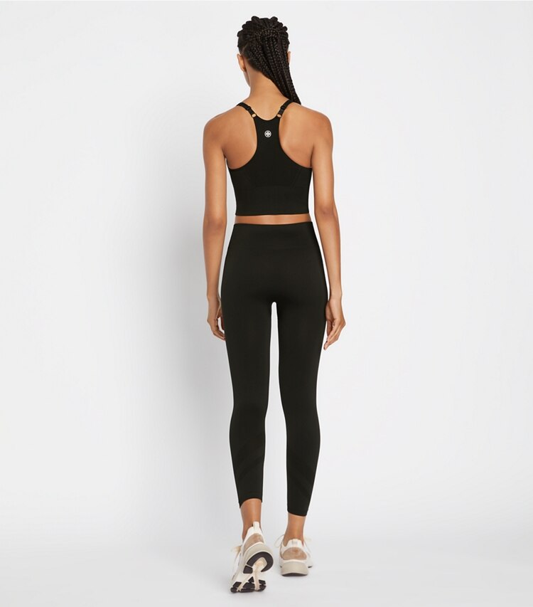 Tory Sport designer bottoms Seamless 7/8 Legging in Sport Black on model back