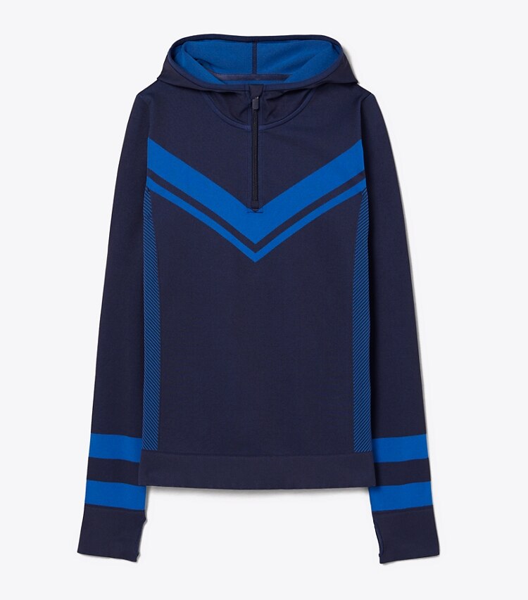 Tory Sport designer tops Seamless Chevron Half-Zip Pullover in Tory Navy/Royale Double Dye front