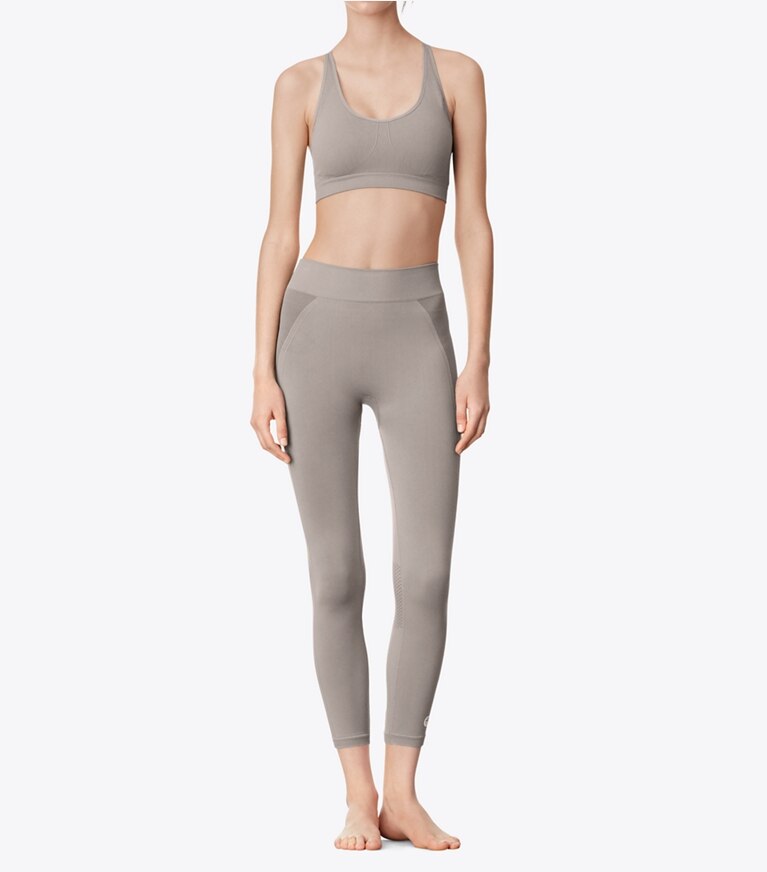 Tory Sport designer bottoms Seamless Cropped Leggings in Ballet Gray front