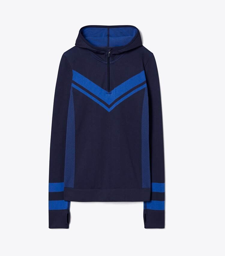 Tory Sport designer tops Seamless Half-Zip Chevron Long-Sleeve Top in Tory Navy/Royale Double Dye front