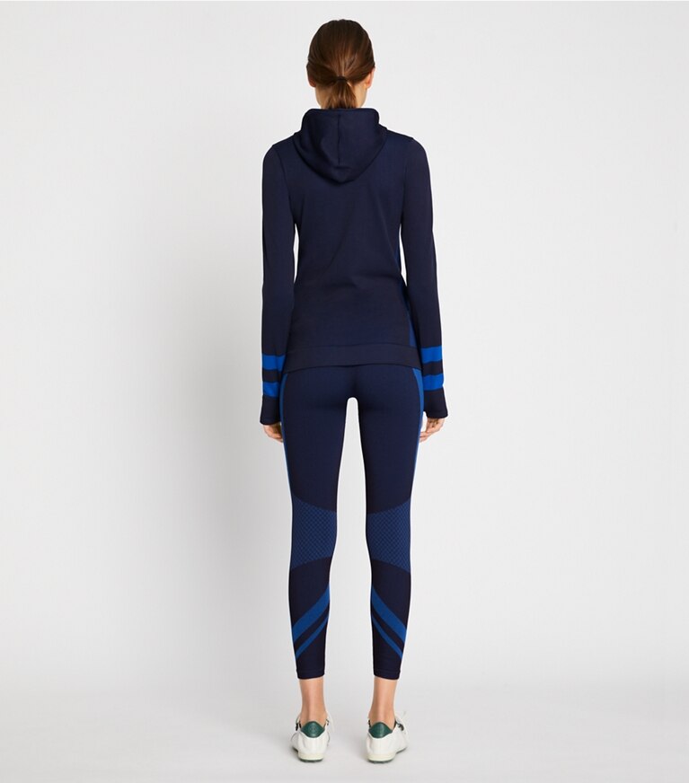 Tory Sport designer tops Seamless Half-Zip Chevron Long-Sleeve Top in Tory Navy/Royale Double Dye front