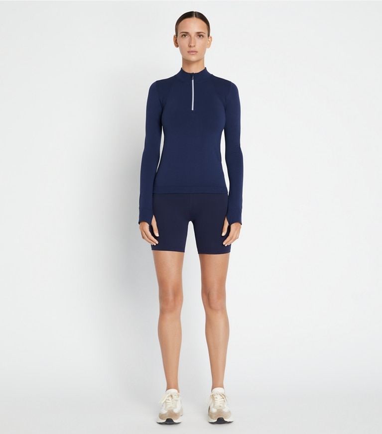 Tory Sport designer tops Seamless Half-Zip Pullover in Tory Navy front
