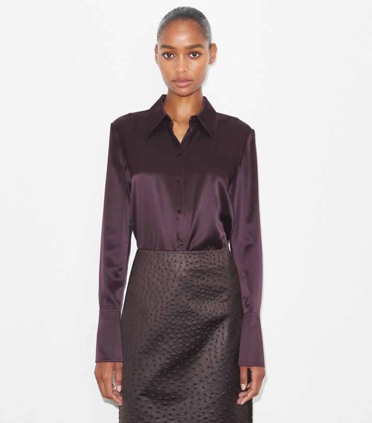 Tory Burch designer oberteile Seidenhemd mit Manschetten in Dark Garnet front