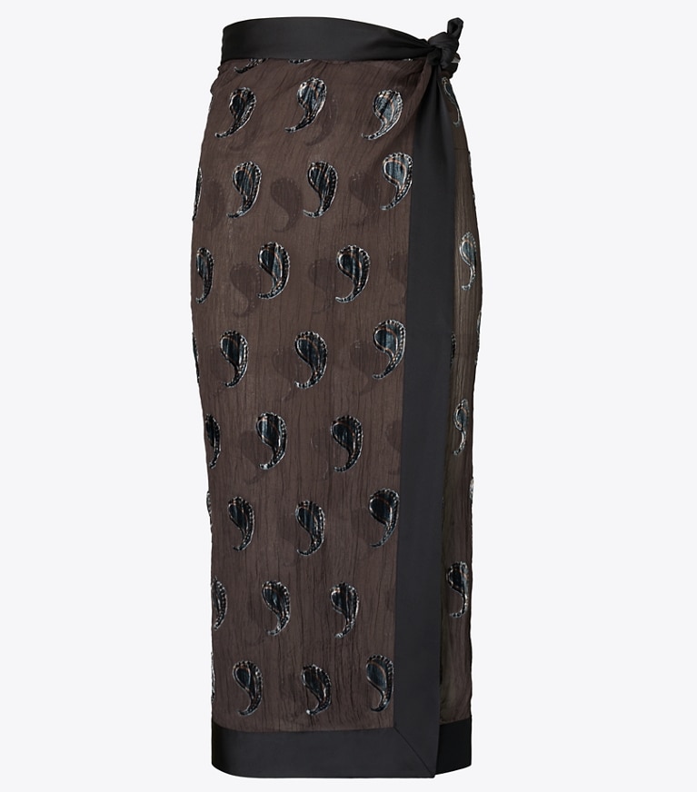 Tory Burch designer strandmode Seidenpareo in Brown Paisley front