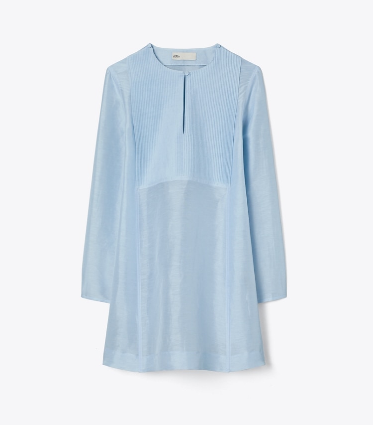 Tory Burch designer strandmode Seidentunika aus Leinen in Frozen Sky front