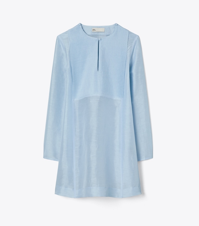 Tory Burch designer strandmode Seidentunika aus Leinen in Frozen Sky front