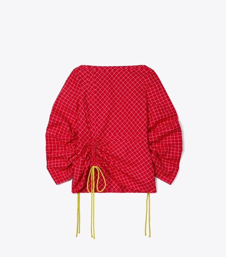 Tory Burch designer oberteile Seidentunika-Top mit Fensterkaros in Red / White front