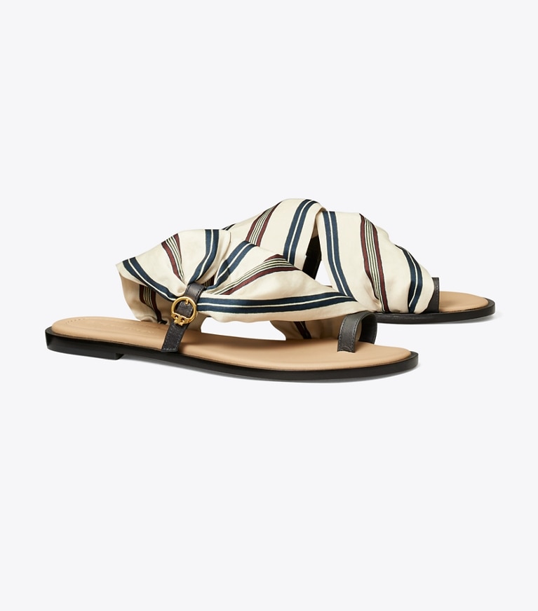 Tory Burch designer sandals Selby Scarf Sandal in Border Stripe/Perfect Navy angle