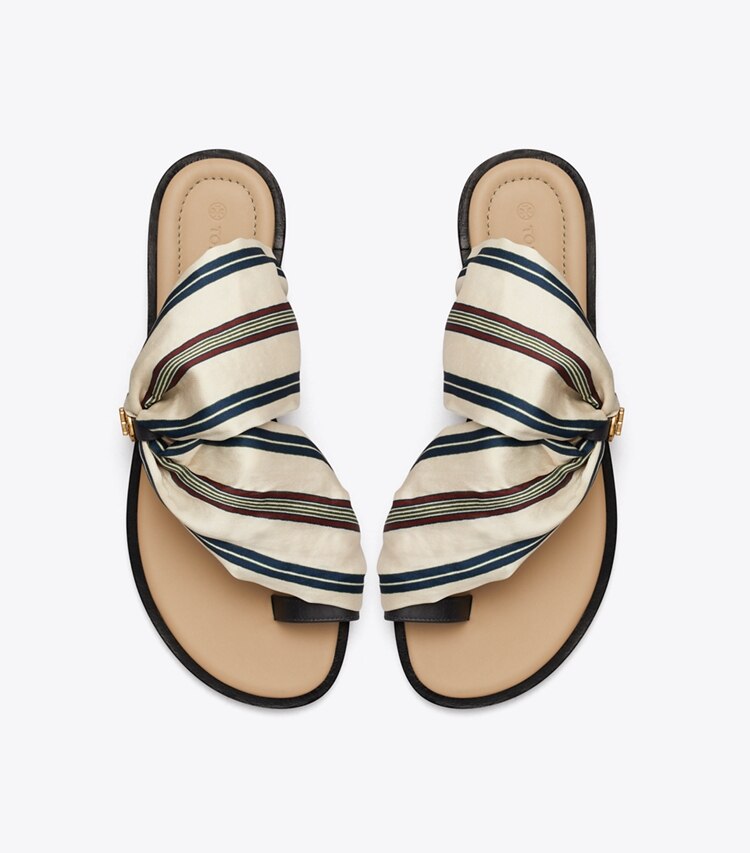 Tory Burch designer sandals Selby Scarf Sandal in Border Stripe/Perfect Navy overhead