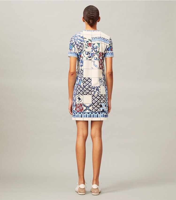 Tory Burch designer dresses Sequin Embellished T-Shirt Dress in Tile Mosaic on model back
