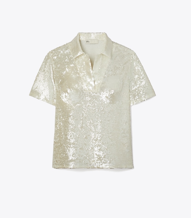 Tory Burch designer tops Sequin Embellished Top in Marshmallow front