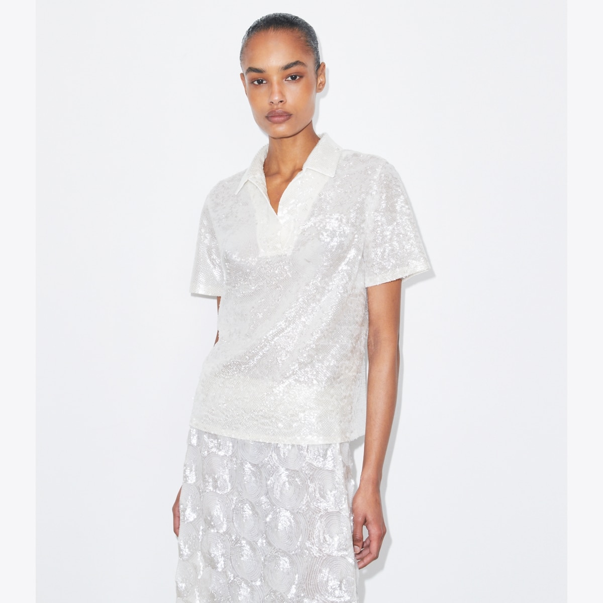 TORY BURCH ポロシャツ sequin-embellished-top-on-