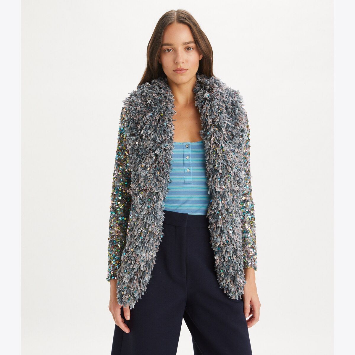 Sequin Fringe Cardigan: Women's Designer Sweaters | Tory Burch Sequin Fringe Cardigan: Women's Designer Sweaters | Tory Burch