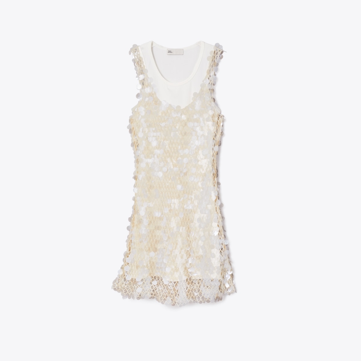 Tory Burch Women's Sequin Mesh Dress in Snow White/New Ivory, size S