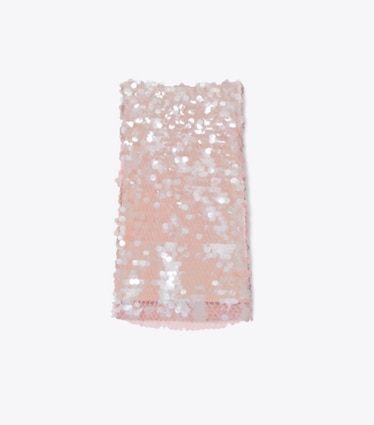 Tory Burch designer bottoms Sequin Mesh Skirt in Snow White / Light Pink front