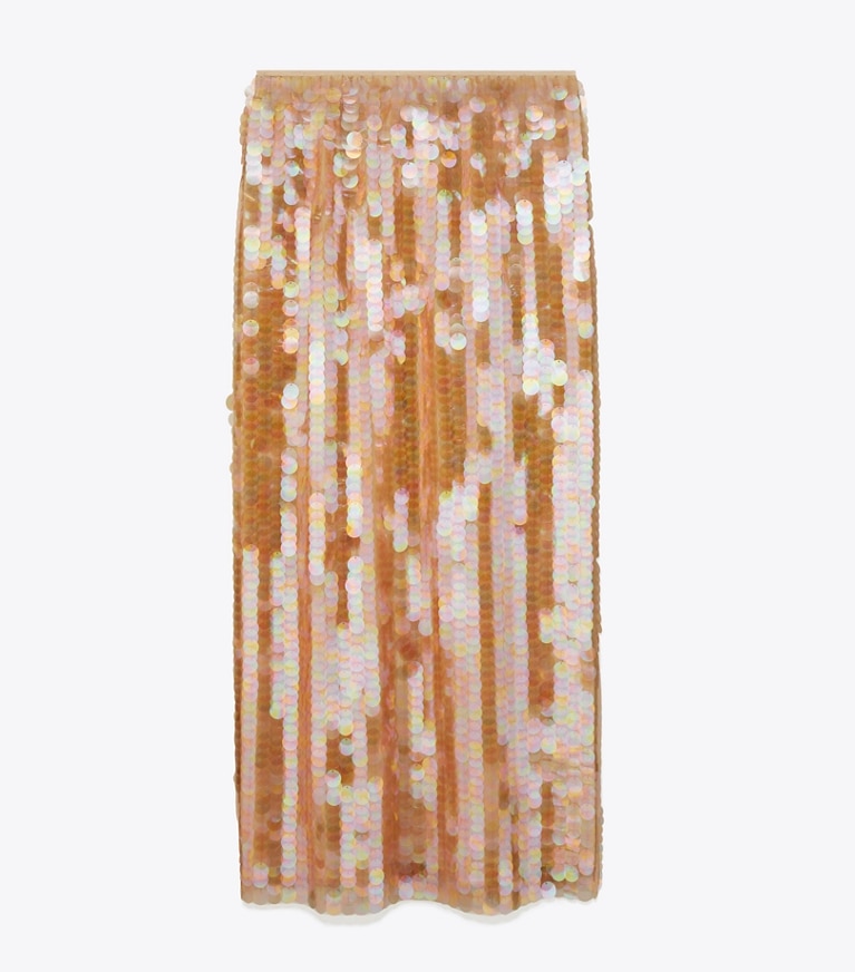 Tory Burch designer bottoms Sequin Skirt in Mocha Mesh front