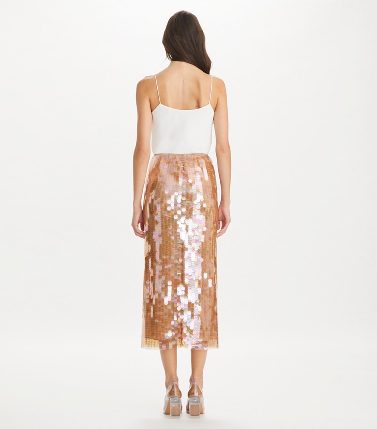 Tory Burch designer bottoms Sequin Skirt in Mocha Mesh front
