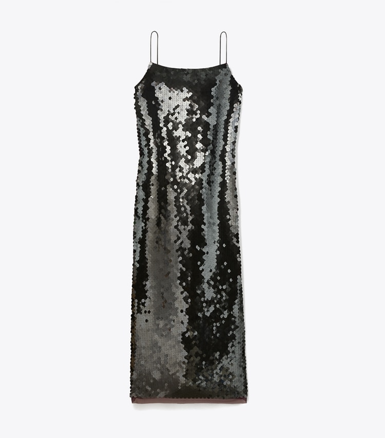 Tory Burch designer dresses Sequin Slip Dress in Dark Scarlet front
