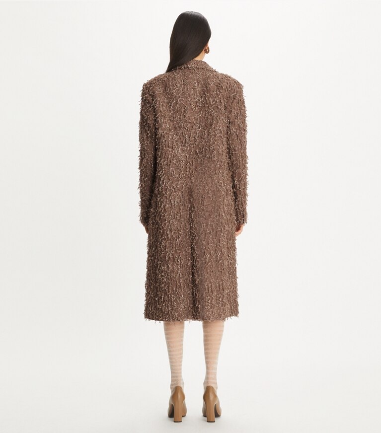 Tory Burch designer coats Sequined Coat in Stone Taupe front