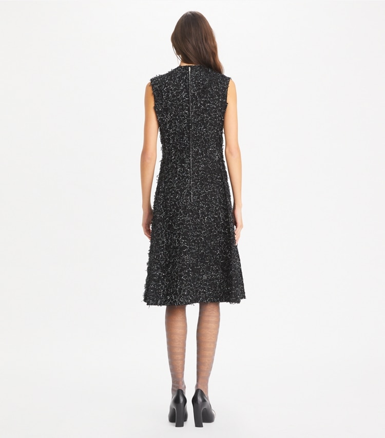 Tory Burch designer dresses Sequined Fringe Dress in Black on model back