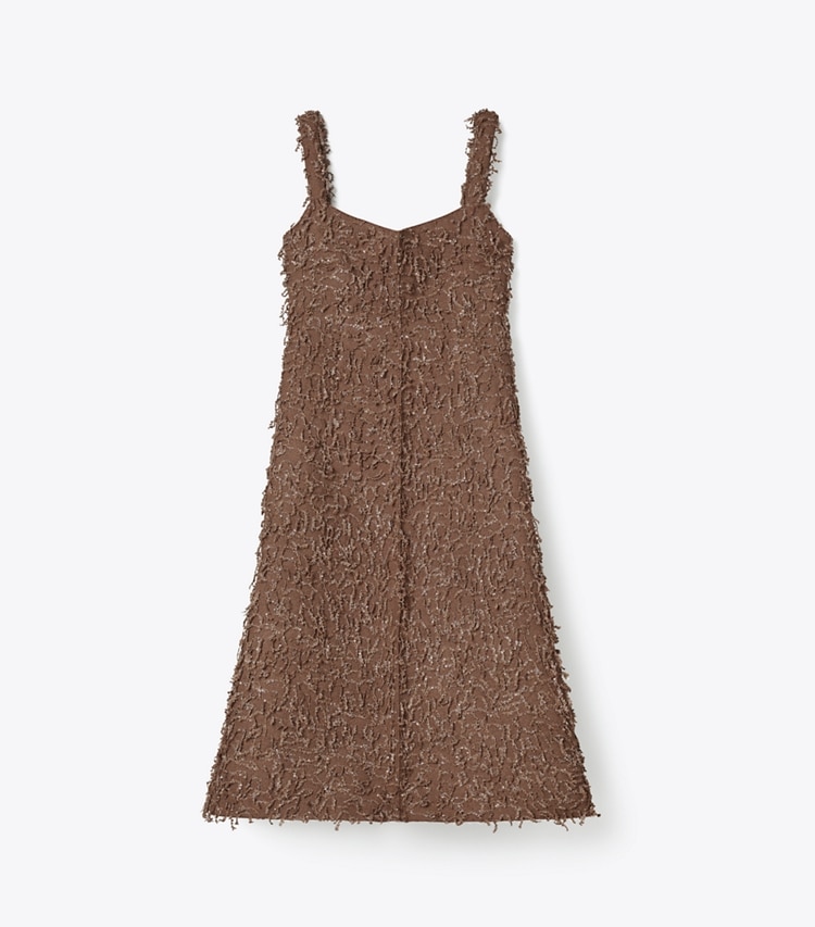 Tory Burch designer dresses Sequined Fringe Tank Dress in Stone Taupe front