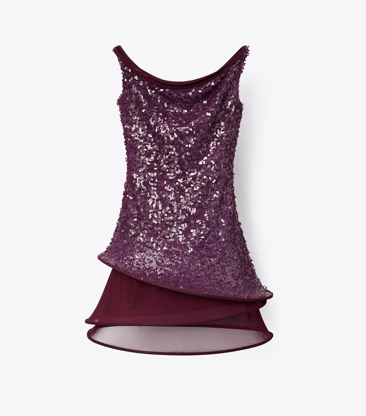 Tory Burch designer ドレス スパンコール フープドレス in Dark Eggplant front