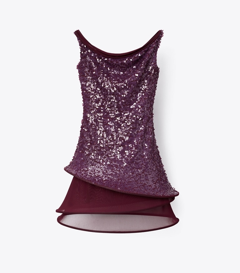 Tory Burch designer ドレス スパンコール フープドレス in Dark Eggplant front