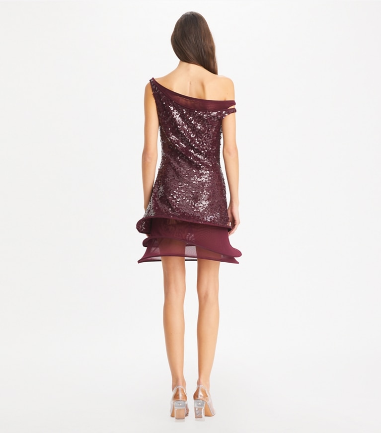 Tory Burch designer ドレス スパンコール フープドレス in Dark Eggplant front