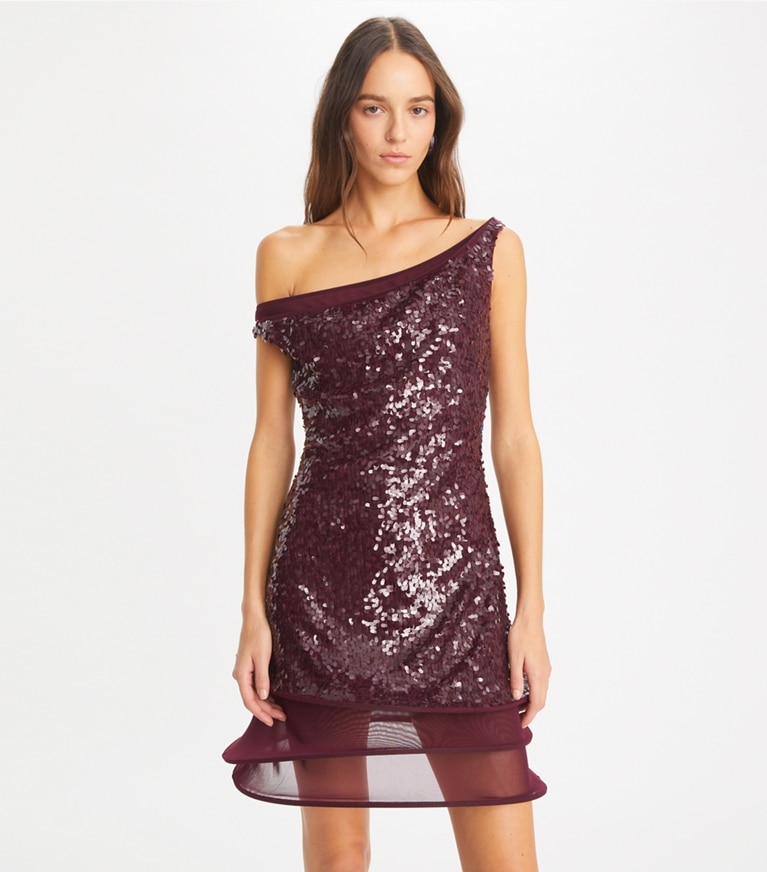 Tory Burch designer ドレス スパンコール フープドレス in Dark Eggplant front