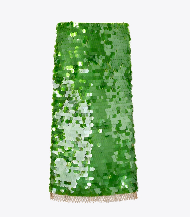 Tory Burch designer bottoms Sequined Skirt in Bright Green front