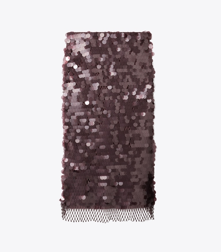 Tory Burch designer bottoms Sequined Skirt in Smoky Plum front