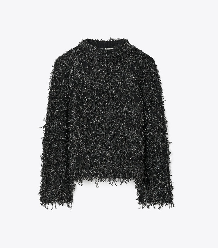 Tory Burch designer sweaters Sequined Wool Sweater in Black front