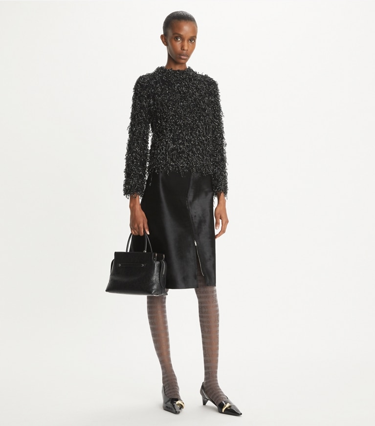 Tory Burch designer sweaters Sequined Wool Sweater in Black front