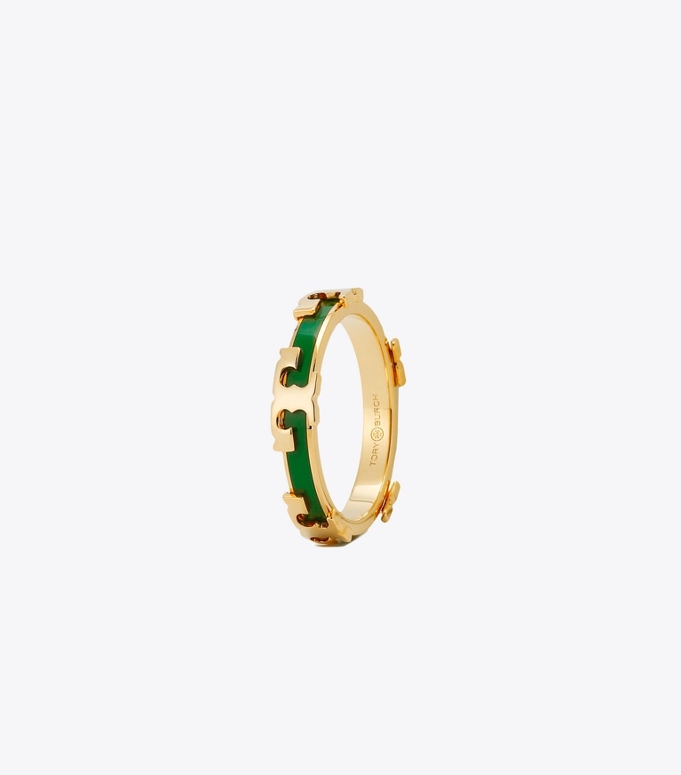 Tory Burch designer rings Serif-T Enameled Stackable Ring in Tory Gold/Arugula angle